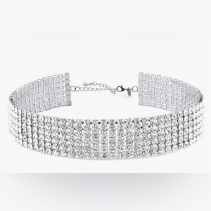 Glam Rhinestone Silver Choker